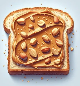 хрупкаво фъстъчено масло върху хляб